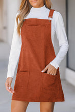 Load image into Gallery viewer, Cinnamon Solid Front Pockets Sleeveless Corduroy Overall Dress