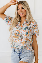 Load image into Gallery viewer, Multicolor Split V Neck Puff Sleeve Flower Print Blouse | Tops/Blouses & Shirts