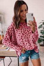 Load image into Gallery viewer, Pink Animal Print Stitching Loose Long Sleeve Top | Tops/Long Sleeve Tops