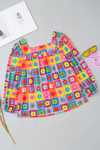 Load image into Gallery viewer, Womens Blouse | Multicolor Floral Crochet Square Neck Puff Sleeve Blouse | Tops/Blouses & Shirts