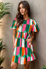Load image into Gallery viewer, Womens Mini Dress | Color Block Round Neck Short Sleeve Dress | Dresses/Mini Dresses