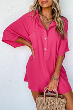 Load image into Gallery viewer, Bright Pink Half Button Collared Loose Romper | Bottoms/Jumpsuits & Rompers