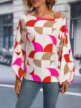 Load image into Gallery viewer, Womens Blouse-Printed One Shoulder Balloon Sleeve Blouse | Tops/Blouses & Shirts