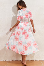 Load image into Gallery viewer, White Floral Print Lace Splicing Knot Front Beach Cover Up | Swimwear/Beach Cover-ups