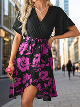 Load image into Gallery viewer, Womens Dress | Tied Printed Surplice Short Sleeve Dress | Dresses/Floral Dresses