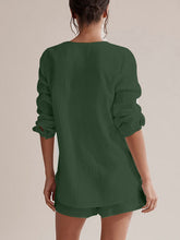 Load image into Gallery viewer, Top & Shorts Set | Notched Long Sleeve Top and Shorts Set