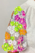 Load image into Gallery viewer, Puff Sleeve Top | White Collar Sequin Flower Textured Blouse