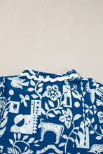 Load image into Gallery viewer, Blue Ricrac Trim Split Neck Floral Loose Dress | Dresses/Floral Dresses