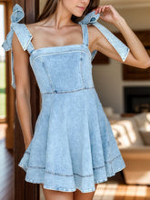 Load image into Gallery viewer, Square Neck Tie Shoulder Denim Dress