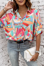 Load image into Gallery viewer, Multicolor Abstract Geometry Print Half Puff Sleeve Loose Shirt | Tops/Blouses & Shirts