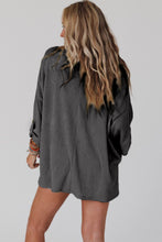 Load image into Gallery viewer, Oversized Top | Dark Gray Ribbed Roll-Tab Sleeve Chest Pocket