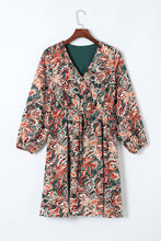 Load image into Gallery viewer, Brown Geometric Print Long Sleeve Surplice Flowy Dress | Dresses/Mini Dresses