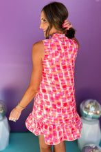 Load image into Gallery viewer, Pink Abstract Print Frilly Neck Sleeveless Mini Dress | Dresses/Mini Dresses