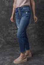 Load image into Gallery viewer, Blue Distressed Button Fly High Waist Skinny Jeans | Bottoms/Jeans
