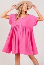 Load image into Gallery viewer, Bright Pink Dress | Button Up Short Sleeve Dress