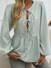 Load image into Gallery viewer, Tied Striped Long Sleeve Blouse