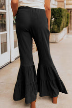 Load image into Gallery viewer, Black Textured High Waist Ruffled Bell Bottom Pants | Bottoms/Pants & Culotte