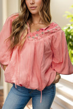 Load image into Gallery viewer, Textured Pink Tie Neck Blouse