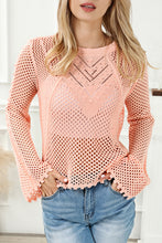 Load image into Gallery viewer, Pink Sweater | Pink Hollowed Eyelets Knit Bell Sleeve