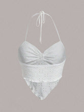 Load image into Gallery viewer, White Cami Top | Eyelet Halter Neck Cami
