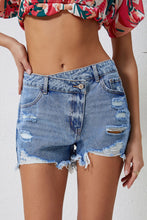 Load image into Gallery viewer, Sky Blue High Rise Crossover Waist Denim Shorts | Bottoms/Denim Shorts