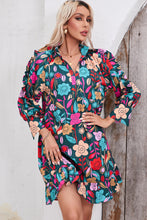 Load image into Gallery viewer, Green Floral Print Puff Sleeve Ruffled Mini Dress | Dresses/Floral Dresses