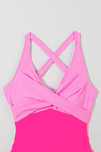 Load image into Gallery viewer, Rose Red Crisscross Straps Tie Back Flared One Piece Swimsuit | Swimwear/Swim Dresses