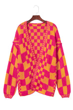 Load image into Gallery viewer, Multicolor Open Front Mixed Checkered Pattern Knit Cardigan | Tops/Sweaters & Cardigans