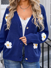 Load image into Gallery viewer, Crochet Flower Button Up Cardigan