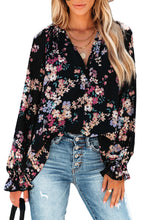 Load image into Gallery viewer, Black Wildflower Print Chiffon Blouse | Tops/Blouses & Shirts