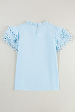 Load image into Gallery viewer, Ruffled Sleeve Top | Eyelet Round Neck Cap Sleeve Blouse