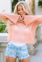 Load image into Gallery viewer, Pink Sweater | Pink Hollowed Eyelets Knit Bell Sleeve