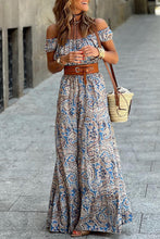 Load image into Gallery viewer, Blue Boho Paisley Print Off Shoulder Maxi Dress | Dresses/Floral Dresses