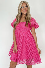 Load image into Gallery viewer, Strawberry Pink Checkered Puff Sleeve Babydoll Dress | Dresses/Mini Dresses