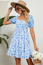 Load image into Gallery viewer, Womens Mini Dress-Smocked Printed Flounce Sleeve Mini Dress | Dress