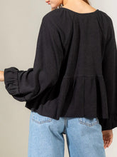 Load image into Gallery viewer, Womens Blouse-Notched Balloon Sleeve Peplum Blouse | Tops/Blouses & Shirts