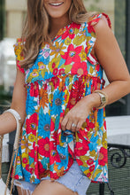 Load image into Gallery viewer, Womens Tank Top-Ruffled Printed Notched Tank | top