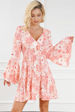Load image into Gallery viewer, Womens Mini Dress-Smocked Printed Flare Sleeve Mini Dress | blouse