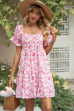 Load image into Gallery viewer, Womens Mini Dress-Smocked Printed Flounce Sleeve Mini Dress | Dress