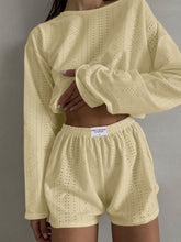 Load image into Gallery viewer, Womens Activewear-Eyelet Round Neck Top and Shorts Set | Activewear/Activewear Sets