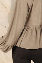 Load image into Gallery viewer, Womens Blouse-Notched Balloon Sleeve Peplum Blouse | Tops/Blouses & Shirts