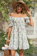 Load image into Gallery viewer, Womens Mini Dress-Smocked Printed Flounce Sleeve Mini Dress | Dress