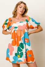Load image into Gallery viewer, Womens Mini Dress-Colorful BiBi Floral Puff Sleeve Mini Dress | Dress