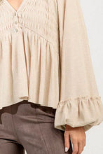 Load image into Gallery viewer, Womens Blouse-Notched Balloon Sleeve Peplum Blouse | Tops/Blouses & Shirts