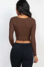 Load image into Gallery viewer, BodyCon Top | Black Ribbed Wrap Front Long Sleeve Top
