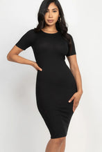 Load image into Gallery viewer, Bodycon Dress-Black Ribbed Bodycon Midi Dress