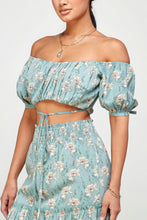 Load image into Gallery viewer, Floral Off Shoulder Sleeve Back Tie Top Skirt Set | Dresses/Midi Dresses