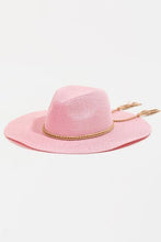 Load image into Gallery viewer, Womens Hats-Pink Fame Straw Braided Rope Strap Fedora Hat