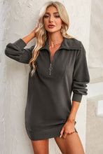 Load image into Gallery viewer, Womens Mini Dress-Half Zip Dropped Shoulder Mini Sweatshirt Dress | Dress