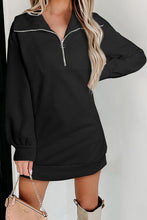 Load image into Gallery viewer, Womens Mini Dress-Half Zip Dropped Shoulder Mini Sweatshirt Dress | Dress